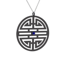 Taşlı Longevity Kolye - Lab safir 925 ayar siyah rodyum kaplama gümüş kolye (40 cm gümüş rolo zincir) #1x5c85w