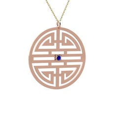 Lab safir 8 ayar rose altın kolye (40 cm gümüş rolo zincir)