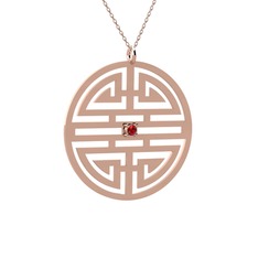 Taşlı Longevity Kolye - Garnet 14 ayar rose altın kolye (40 cm rose altın rolo zincir) #1yhkpec