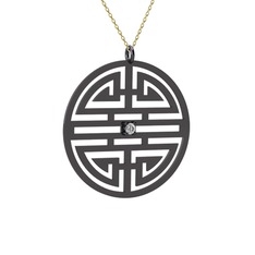 Taşlı Longevity Kolye - Beyaz zirkon 925 ayar siyah rodyum kaplama gümüş kolye (40 cm altın rolo zincir) #271wkz