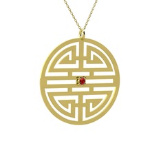 Taşlı Longevity Kolye - Garnet 18 ayar altın kolye (40 cm gümüş rolo zincir) #2bv407