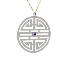 Taşlı Longevity Kolye - Ametist 14 ayar beyaz altın kolye (40 cm gümüş rolo zincir) #2gu3hd