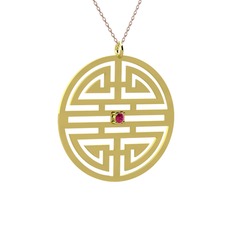 Taşlı Longevity Kolye - Rodolit garnet 925 ayar altın kaplama gümüş kolye (40 cm gümüş rolo zincir) #3gui42