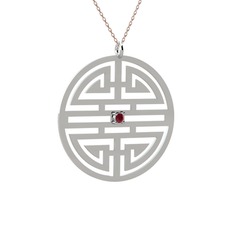 Taşlı Longevity Kolye - Kök yakut 18 ayar beyaz altın kolye (40 cm rose altın rolo zincir) #4gq1xa