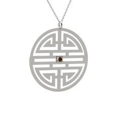 Dumanlı kuvars 18 ayar beyaz altın kolye (40 cm beyaz altın rolo zincir)