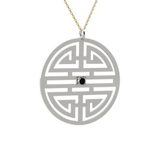 Taşlı Longevity Kolye - Siyah zirkon 18 ayar beyaz altın kolye (40 cm altın rolo zincir) #5b2m9m