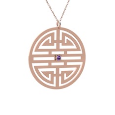Taşlı Longevity Kolye - Ametist 14 ayar rose altın kolye (40 cm rose altın rolo zincir) #5gx2pl