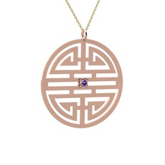 Taşlı Longevity Kolye - Ametist 925 ayar rose altın kaplama gümüş kolye (40 cm altın rolo zincir) #5lk8dc