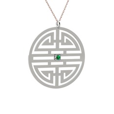 Taşlı Longevity Kolye - Yeşil kuvars 14 ayar beyaz altın kolye (40 cm gümüş rolo zincir) #5xwot6