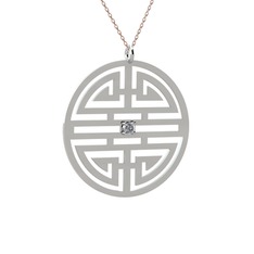 Taşlı Longevity Kolye - Pırlanta 14 ayar beyaz altın kolye (0.036 karat, 40 cm rose altın rolo zincir) #7zxnp2