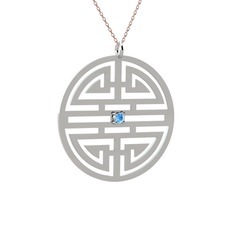 Taşlı Longevity Kolye - Akuamarin 8 ayar beyaz altın kolye (40 cm rose altın rolo zincir) #8cuw34