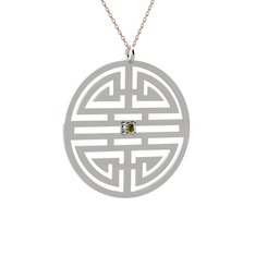Peridot 14 ayar beyaz altın kolye (40 cm rose altın rolo zincir)