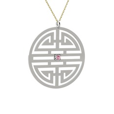 Pembe kuvars 18 ayar beyaz altın kolye (40 cm altın rolo zincir)