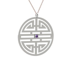 Ametist 18 ayar beyaz altın kolye (40 cm rose altın rolo zincir)