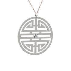 Taşlı Longevity Kolye - Beyaz zirkon 14 ayar beyaz altın kolye (40 cm rose altın rolo zincir) #a61kr6