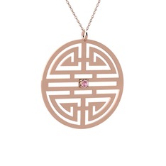 Taşlı Longevity Kolye - Pembe kuvars 8 ayar rose altın kolye (40 cm rose altın rolo zincir) #bobbf4