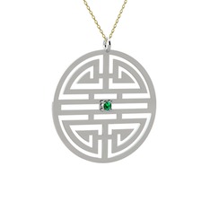 Taşlı Longevity Kolye - Yeşil kuvars 18 ayar beyaz altın kolye (40 cm altın rolo zincir) #c9bkw9