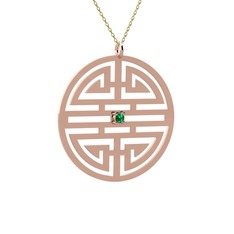 Taşlı Longevity Kolye - Yeşil kuvars 18 ayar rose altın kolye (40 cm altın rolo zincir) #e08jek