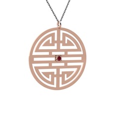 Kök yakut 18 ayar rose altın kolye (40 cm gümüş rolo zincir)