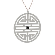 Taşlı Longevity Kolye - Siyah zirkon 18 ayar beyaz altın kolye (40 cm rose altın rolo zincir) #h1skcx