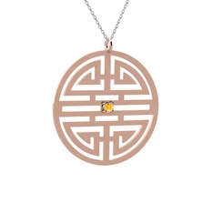 Taşlı Longevity Kolye - Sitrin 8 ayar rose altın kolye (40 cm beyaz altın rolo zincir) #hf4x7e