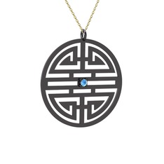 Taşlı Longevity Kolye - Akuamarin 925 ayar siyah rodyum kaplama gümüş kolye (40 cm altın rolo zincir) #hv0mex