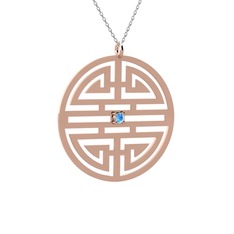 Taşlı Longevity Kolye - Akuamarin 8 ayar rose altın kolye (40 cm beyaz altın rolo zincir) #hzmd75
