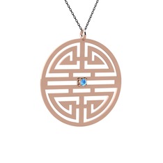Taşlı Longevity Kolye - Akuamarin 14 ayar rose altın kolye (40 cm gümüş rolo zincir) #i485k9