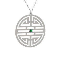 Yeşil kuvars 18 ayar beyaz altın kolye (40 cm beyaz altın rolo zincir)