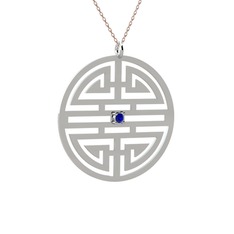 Lab safir 18 ayar beyaz altın kolye (40 cm rose altın rolo zincir)