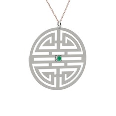 Taşlı Longevity Kolye - Kök zümrüt 18 ayar beyaz altın kolye (40 cm rose altın rolo zincir) #lm36h1