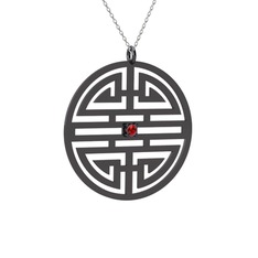Garnet 925 ayar siyah rodyum kaplama gümüş kolye (40 cm beyaz altın rolo zincir)