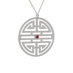 Taşlı Longevity Kolye - Garnet 18 ayar beyaz altın kolye (40 cm rose altın rolo zincir) #n4yeco