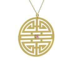 Taşlı Longevity Kolye - Pembe kuvars 18 ayar altın kolye (40 cm gümüş rolo zincir) #n81ta5