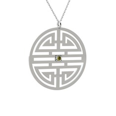 Taşlı Longevity Kolye - Peridot 14 ayar beyaz altın kolye (40 cm beyaz altın rolo zincir) #nf4aqa