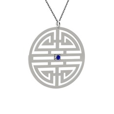 Taşlı Longevity Kolye - Lab safir 14 ayar beyaz altın kolye (40 cm gümüş rolo zincir) #nkhlpw