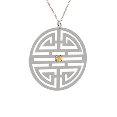 Taşlı Longevity Kolye - Sitrin 18 ayar beyaz altın kolye (40 cm rose altın rolo zincir) #nlpywo