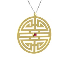 Taşlı Longevity Kolye - Rodolit garnet 8 ayar altın kolye (40 cm beyaz altın rolo zincir) #po6fhf