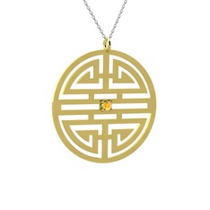 Taşlı Longevity Kolye - Sitrin 925 ayar altın kaplama gümüş kolye (40 cm gümüş rolo zincir) #r5qn22