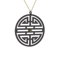 Peridot 925 ayar siyah rodyum kaplama gümüş kolye (40 cm altın rolo zincir)