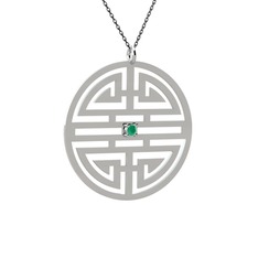 Kök zümrüt 8 ayar beyaz altın kolye (40 cm gümüş rolo zincir)