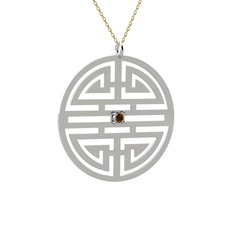 Taşlı Longevity Kolye - Dumanlı kuvars 18 ayar beyaz altın kolye (40 cm altın rolo zincir) #rsfauk