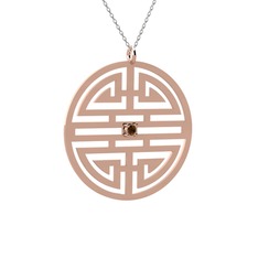 Taşlı Longevity Kolye - Dumanlı kuvars 925 ayar rose altın kaplama gümüş kolye (40 cm gümüş rolo zincir) #s2gryx