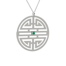 Taşlı Longevity Kolye - Kök zümrüt 14 ayar beyaz altın kolye (40 cm beyaz altın rolo zincir) #u9ayrx