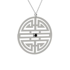 Taşlı Longevity Kolye - Siyah zirkon 8 ayar beyaz altın kolye (40 cm beyaz altın rolo zincir) #y5l521