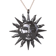 Kyra Güneş Kolye - 925 ayar siyah rodyum kaplama gümüş kolye (40 cm gümüş rolo zincir) #ndcinp