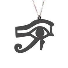 Horus'un Gözü Kolye - 925 ayar siyah rodyum kaplama gümüş kolye (40 cm rose altın rolo zincir) #1992nyz