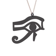 Horus'un Gözü Kolye - 925 ayar siyah rodyum kaplama gümüş kolye (40 cm rose altın rolo zincir) #1bcddrk