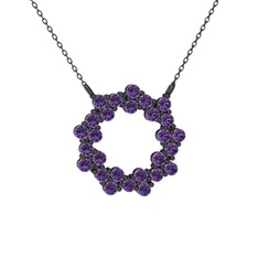 Lily Kolye - Ametist 925 ayar siyah rodyum kaplama gümüş kolye (40 cm gümüş rolo zincir) #10s4j6x