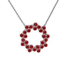 Garnet 8 ayar beyaz altın kolye (40 cm gümüş rolo zincir)